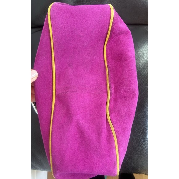 Isabella Lorusso Pink Suede Bag w/yellow Piping Transparent Chain & Cube Accents - Picture 8 of 11